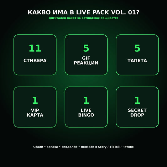 Какво съдържа Евтинджос LIVE PACK VOL. 01