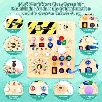 Konijiwa – Montessori Busy Board с 12 превключвателя и LED светлини