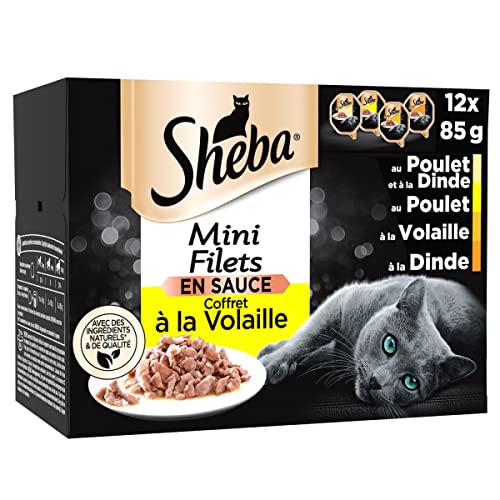 Sheba Mini Filets - Barquettes pour Chat Adulte, Coffret à la volaille en Sauce, 6x12x85g (L'emballage Peut Varier)