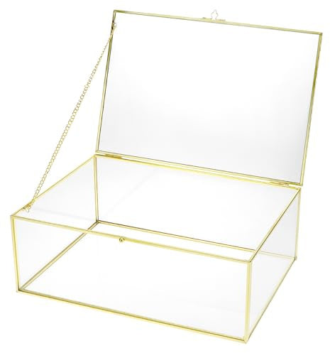 QWORK – златиста кутия за бижута с капак, 28×18,5×10 см, винтидж стил