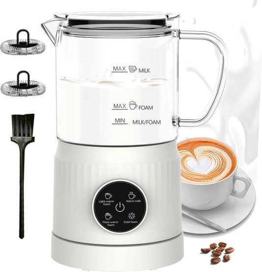 4 in 1 electric milk frother and warmer white glass jug