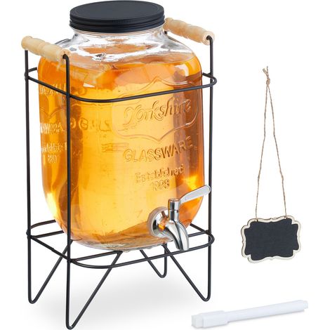 Relaxdays 5 L glass beverage dispenser with stand